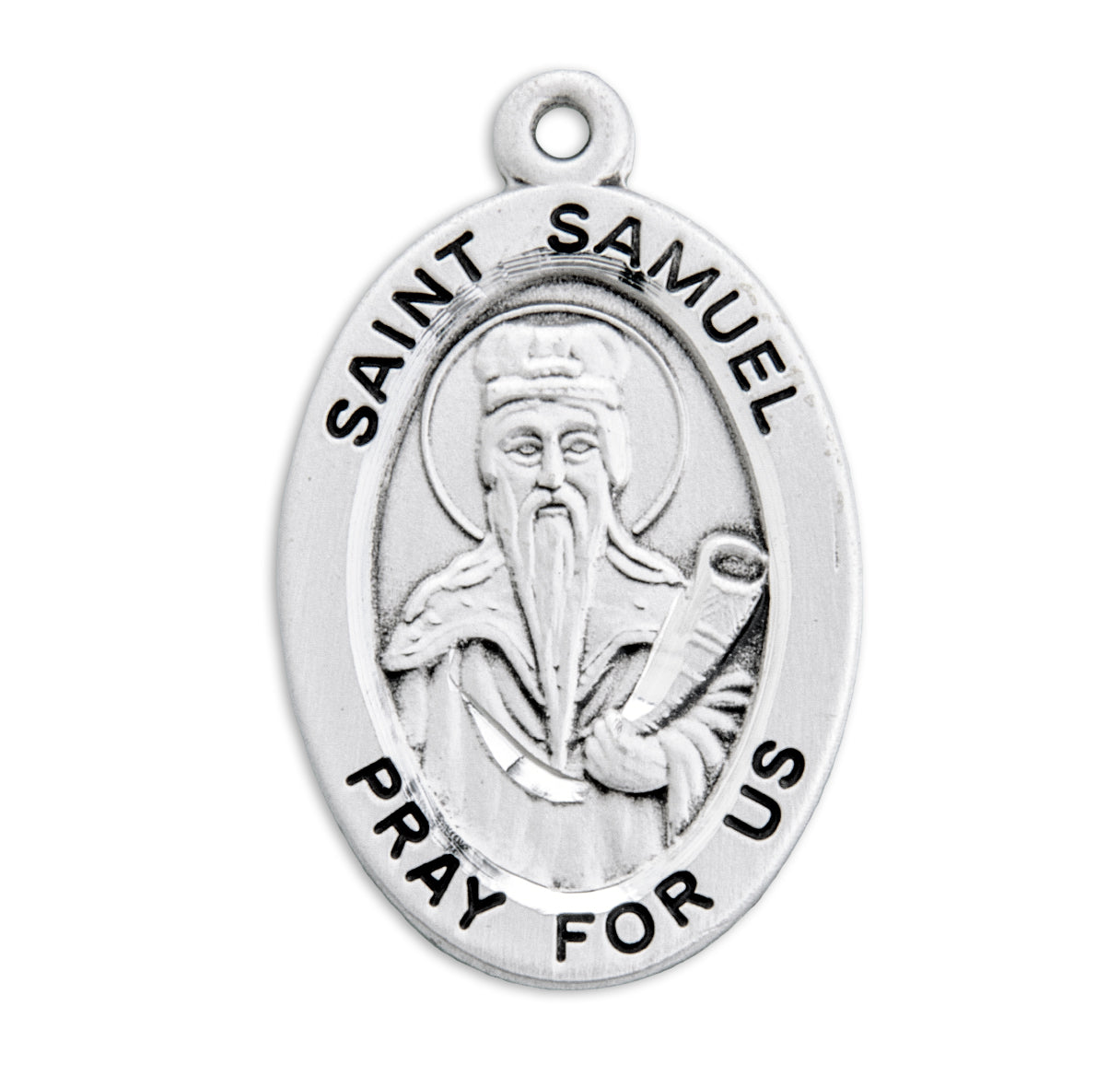 Patron Saint Samuel Oval Sterling Silver Medal Pendant with Chain