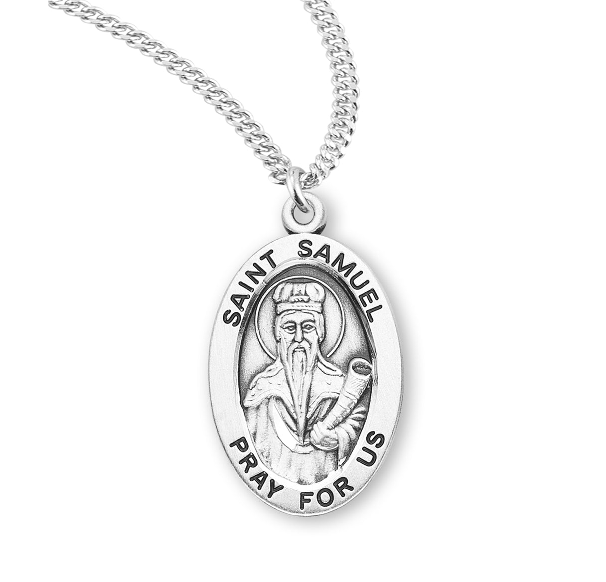 Patron Saint Samuel Oval Sterling Silver Medal Pendant with Chain