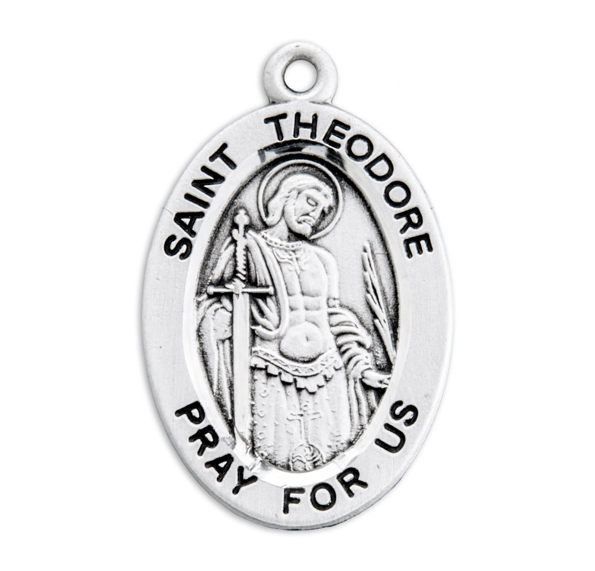 Patron Saint Theodore Oval Sterling Silver Medal Pendant with Chain