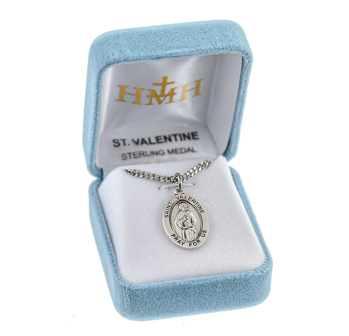 Patron Saint Valentine Oval Sterling Silver Medal Pendant with Chain