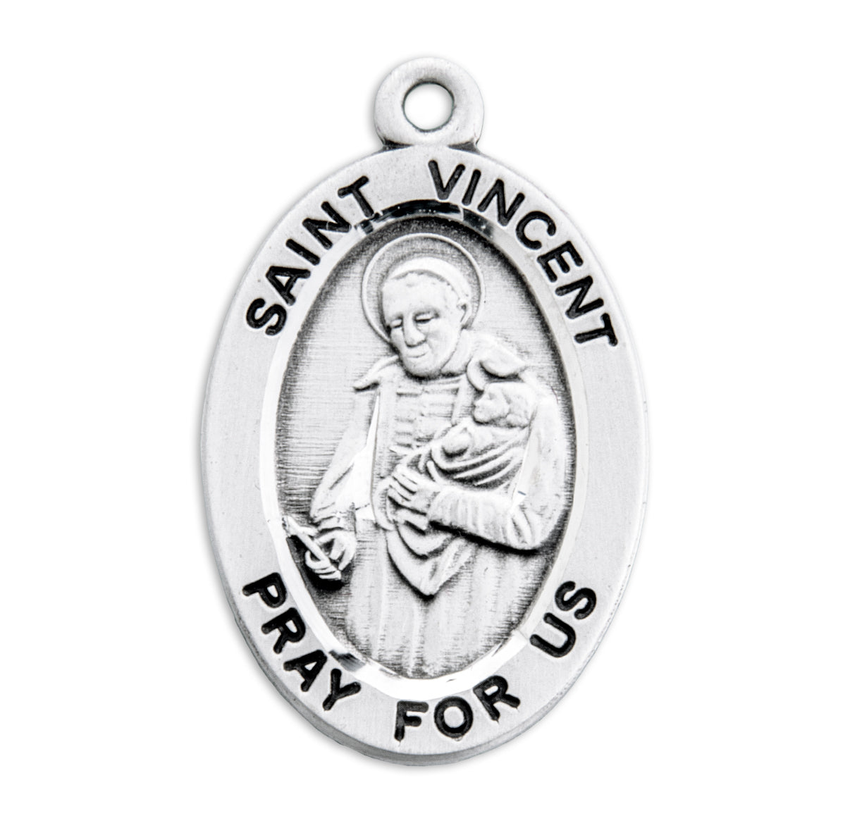 Patron Saint Vincent de Paul Oval Sterling Silver Medal Pendant with Chain
