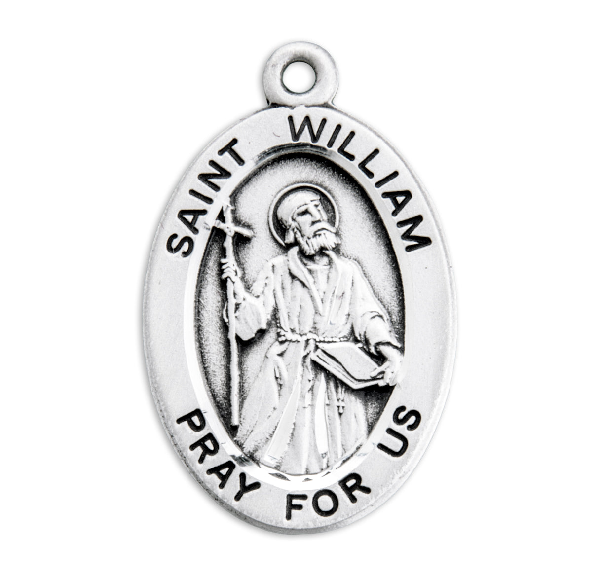 Patron Saint William Oval Sterling Silver Medal Pendant with Chain