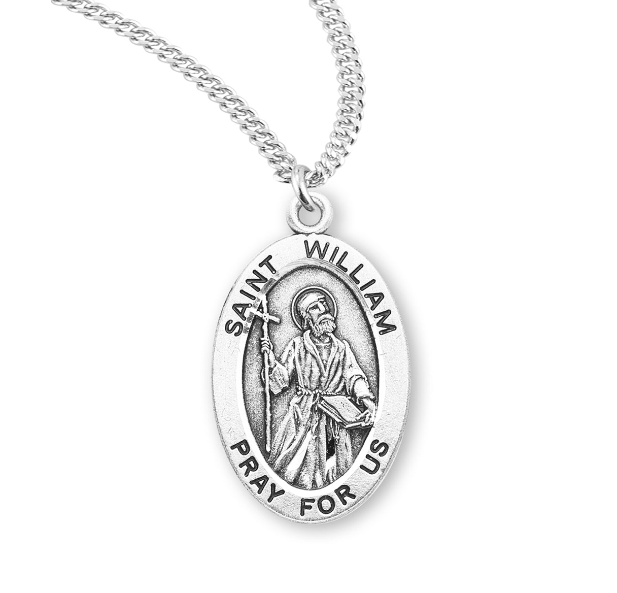 Patron Saint William Oval Sterling Silver Medal Pendant with Chain