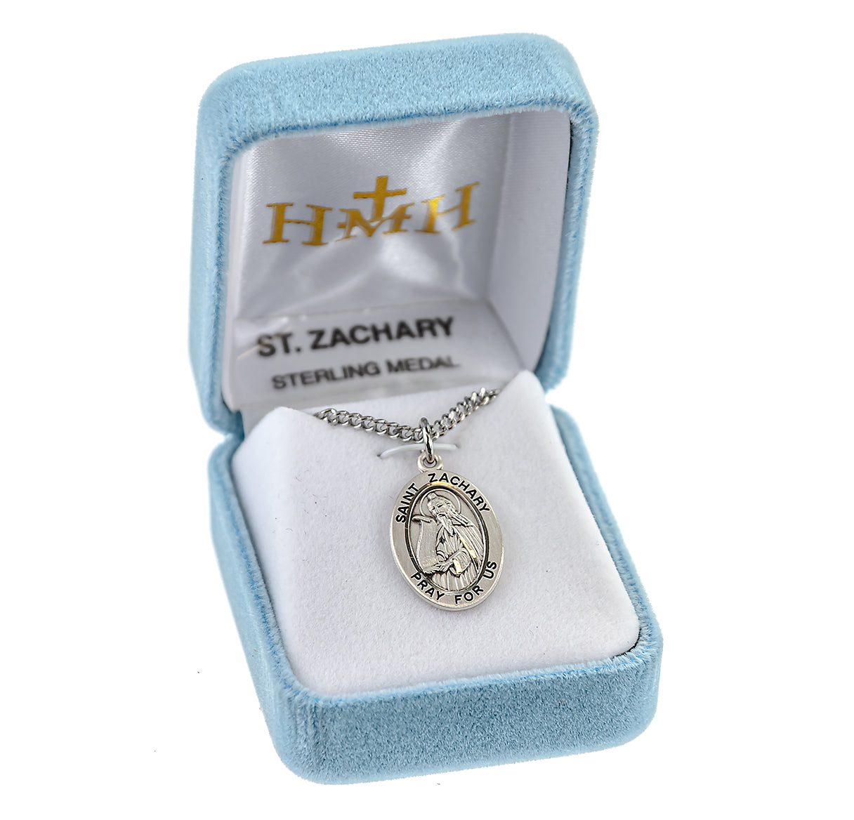 Patron Saint Zachary Oval Sterling Silver Medal Pendant with Chain