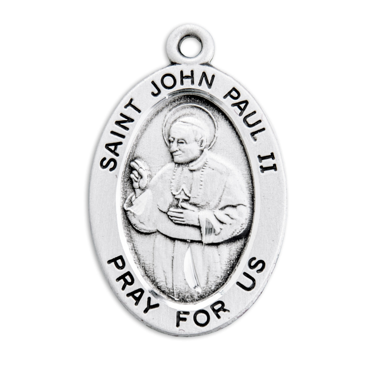 Saint John Paul II Oval Sterling Silver Medal Pendant with Chain