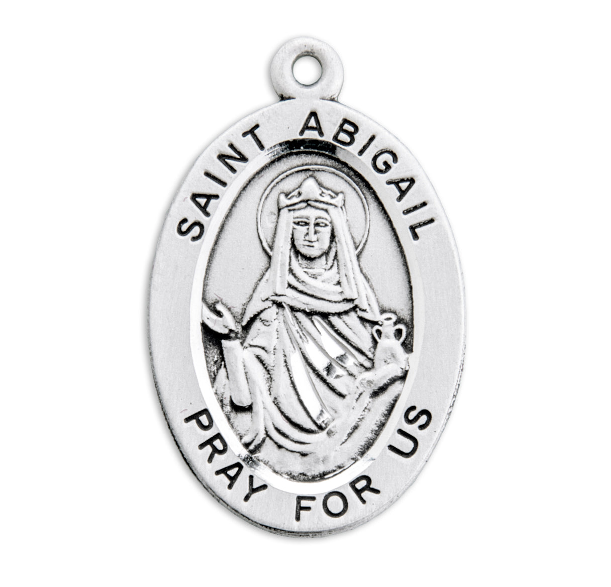 Patron Saint Abigail Oval Sterling Silver Medal Pendant with Chain