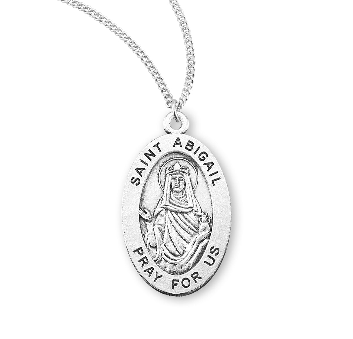 Patron Saint Abigail Oval Sterling Silver Medal Pendant with Chain
