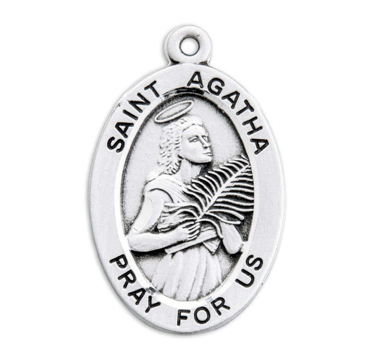 Patron Saint Agatha Oval Sterling Silver Medal Pendant with Chain