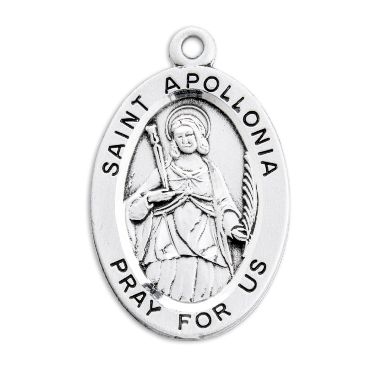 Patron Saint Apollonia Oval Sterling Silver Medal Pendant with Chain