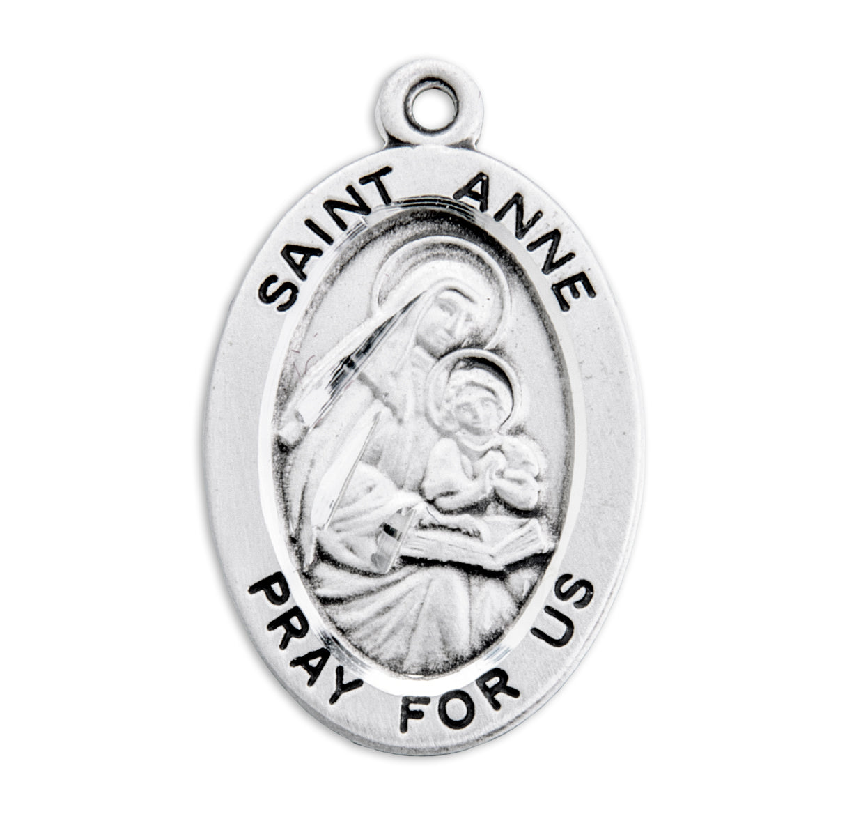 Patron Saint Anne Oval Sterling Silver Medal Pendant with Chain
