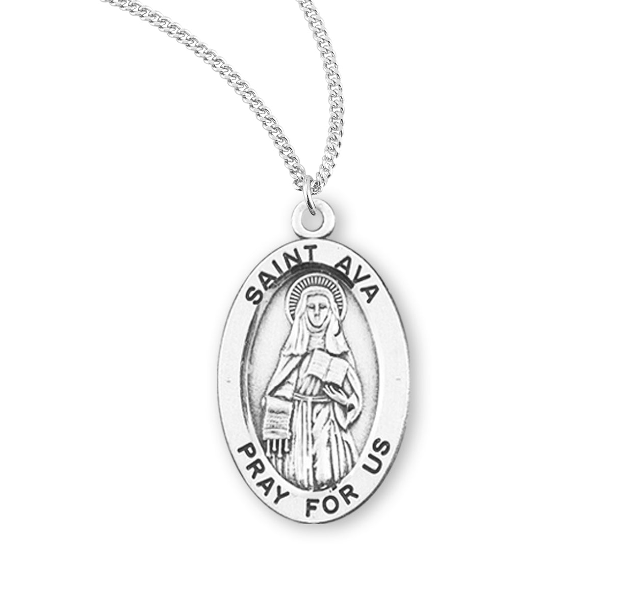 Patron Saint Ava Oval Sterling Silver Medal Pendant with Chain