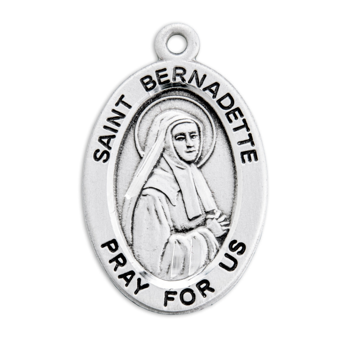 Patron Saint Bernadette Oval Sterling Silver Medal Pendant with Chain