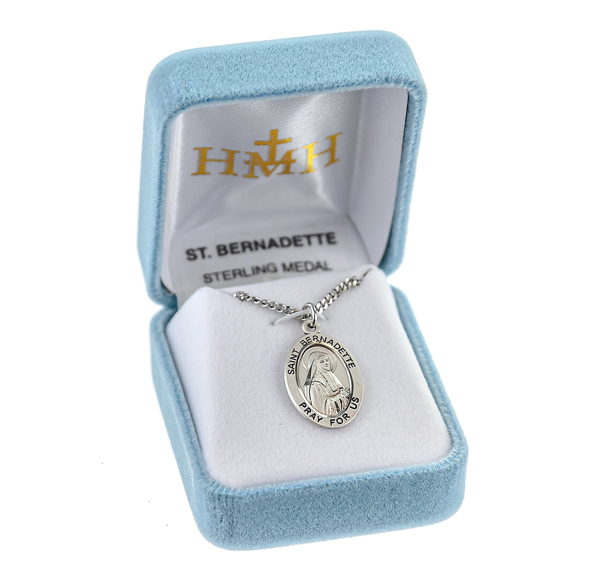 Patron Saint Bernadette Oval Sterling Silver Medal Pendant with Chain