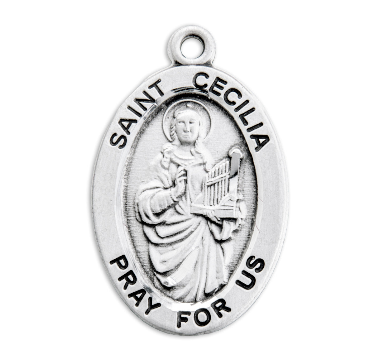 Patron Saint Cecilia Oval Sterling Silver Medal Pendant with Chain