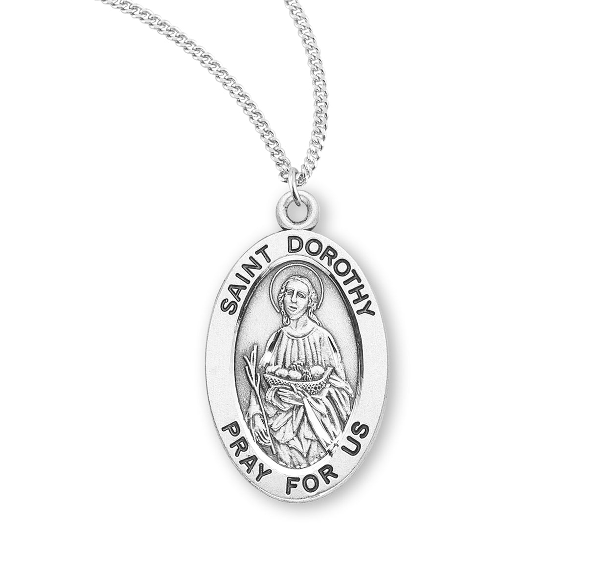 Patron Saint Dorothy Oval Sterling Silver Medal Pendant with Chain