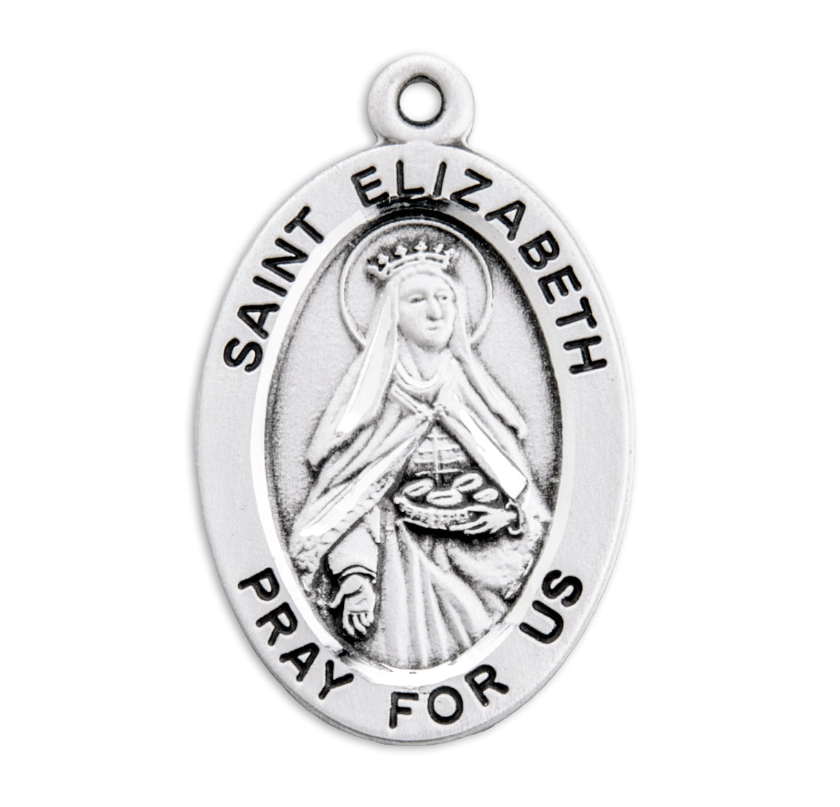 Patron Saint Elizabeth Oval Sterling Silver Medal Pendant with Chain