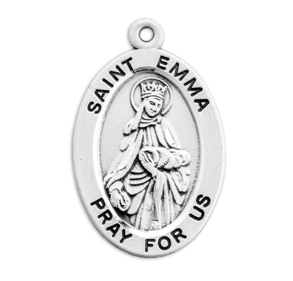Patron Saint Emma Oval Sterling Silver Medal Pendant with Chain