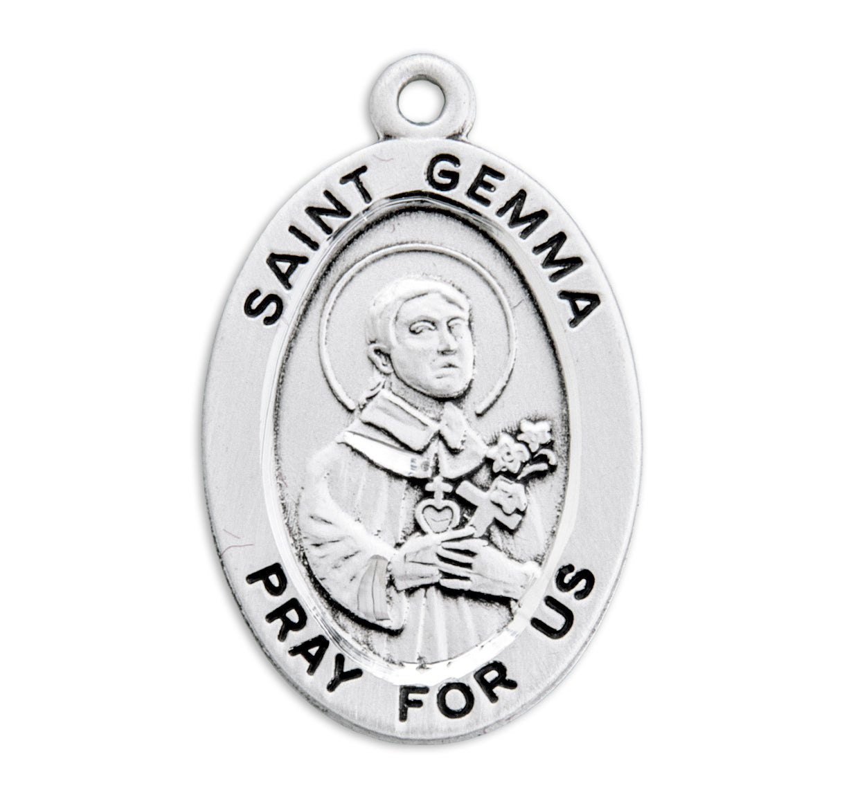 Patron Saint Gemma Oval Sterling Silver Medal Pendant with Chain