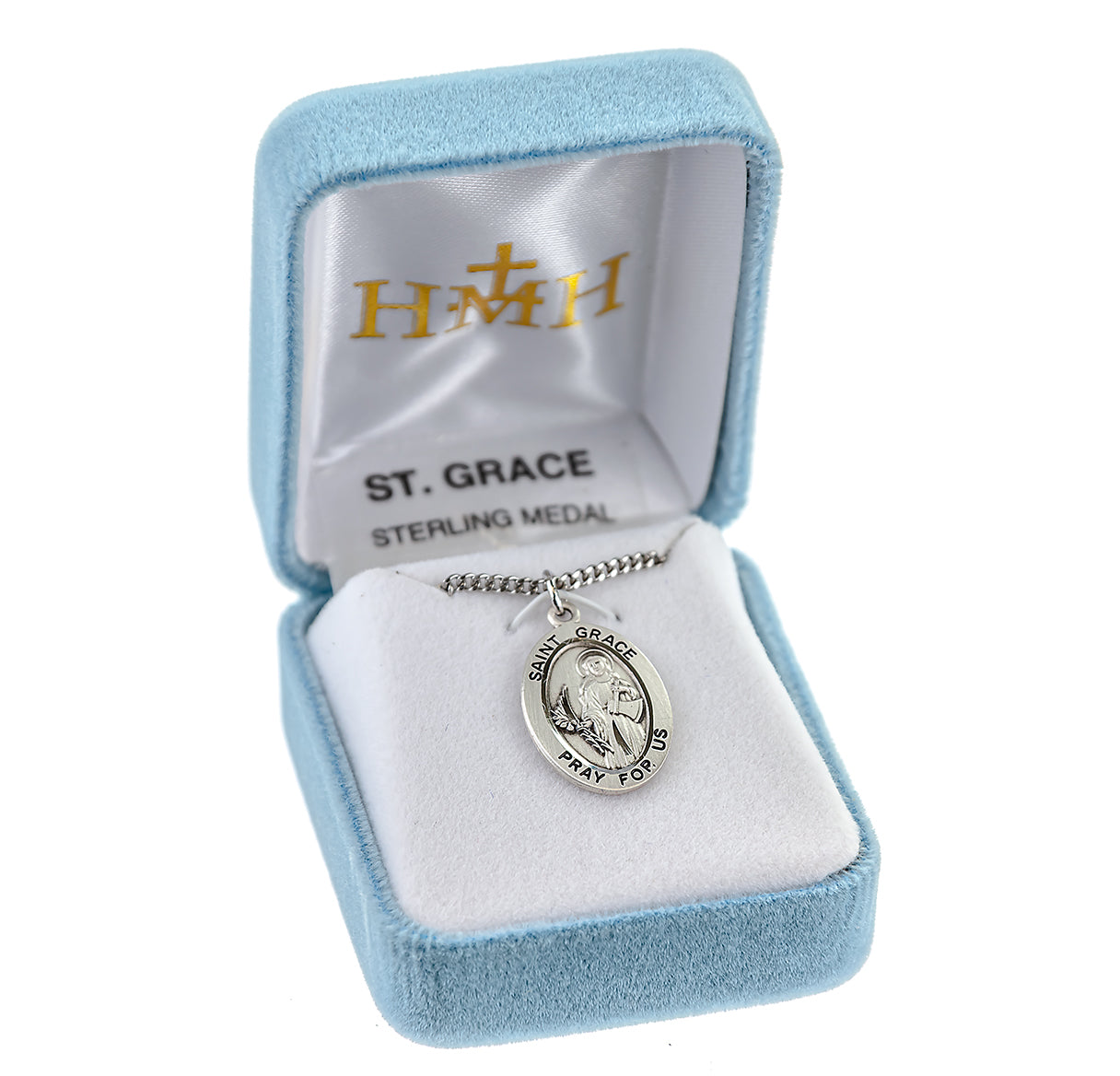 Patron Saint Grace Oval Sterling Silver Medal Pendant with Chain