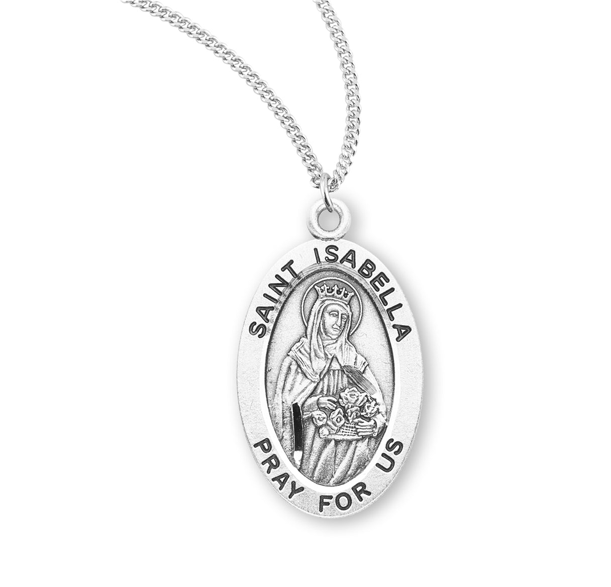 Patron Saint Isabella Oval Sterling Silver Medal Pendant with Chain