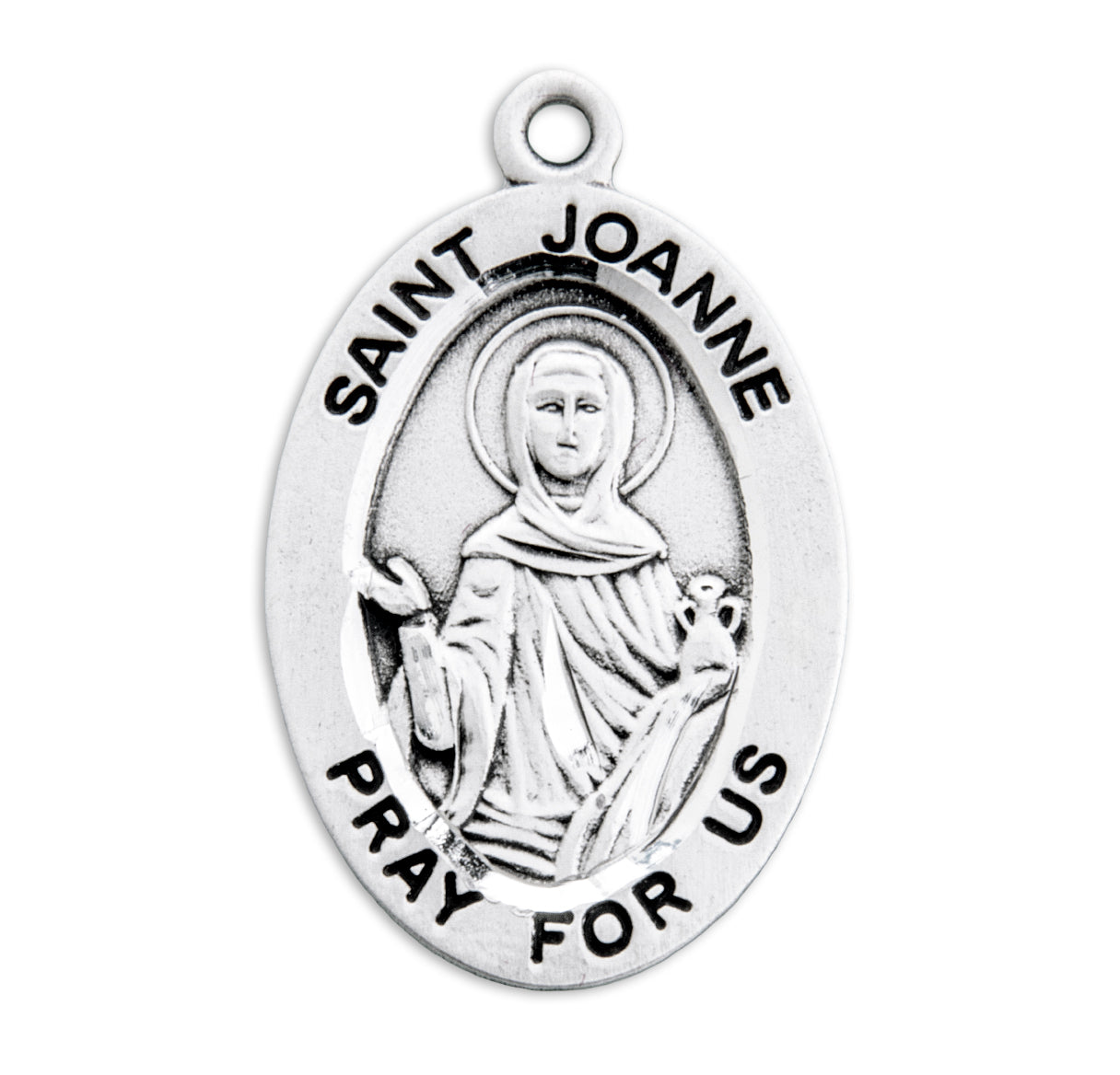 Patron Saint Joanne Oval Sterling Silver Medal Pendant with Chain