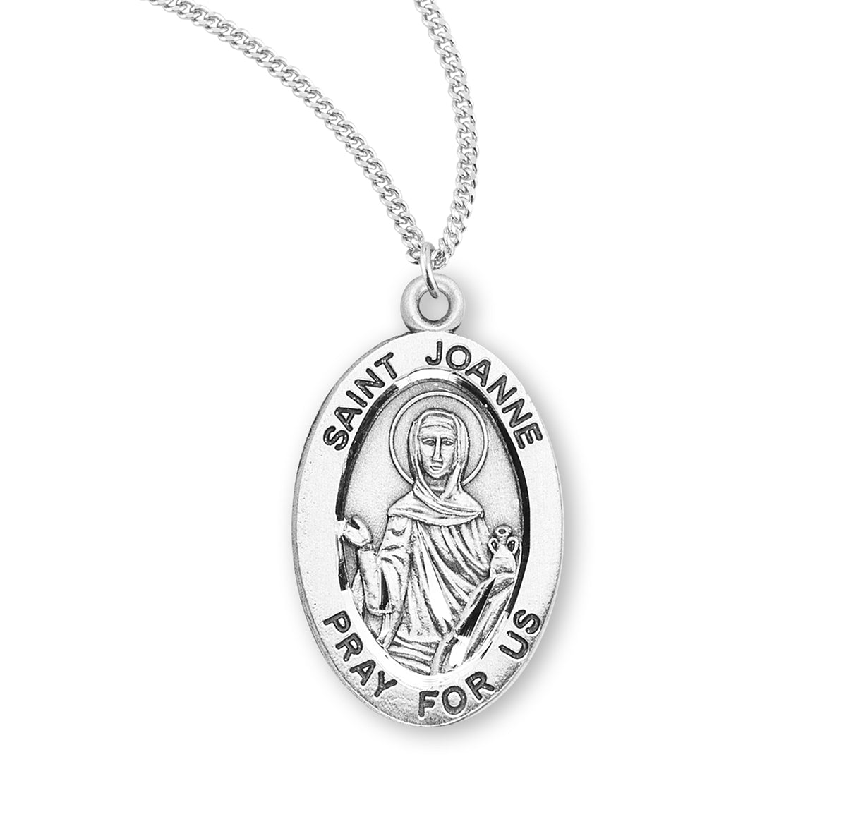 Patron Saint Joanne Oval Sterling Silver Medal Pendant with Chain