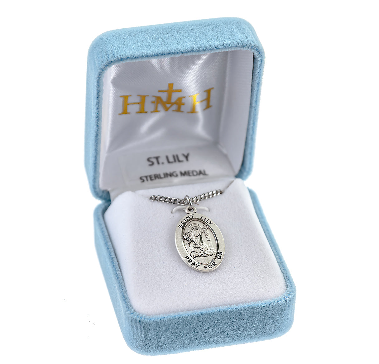 Patron Saint Lily Oval Sterling Silver Medal Pendant with Chain
