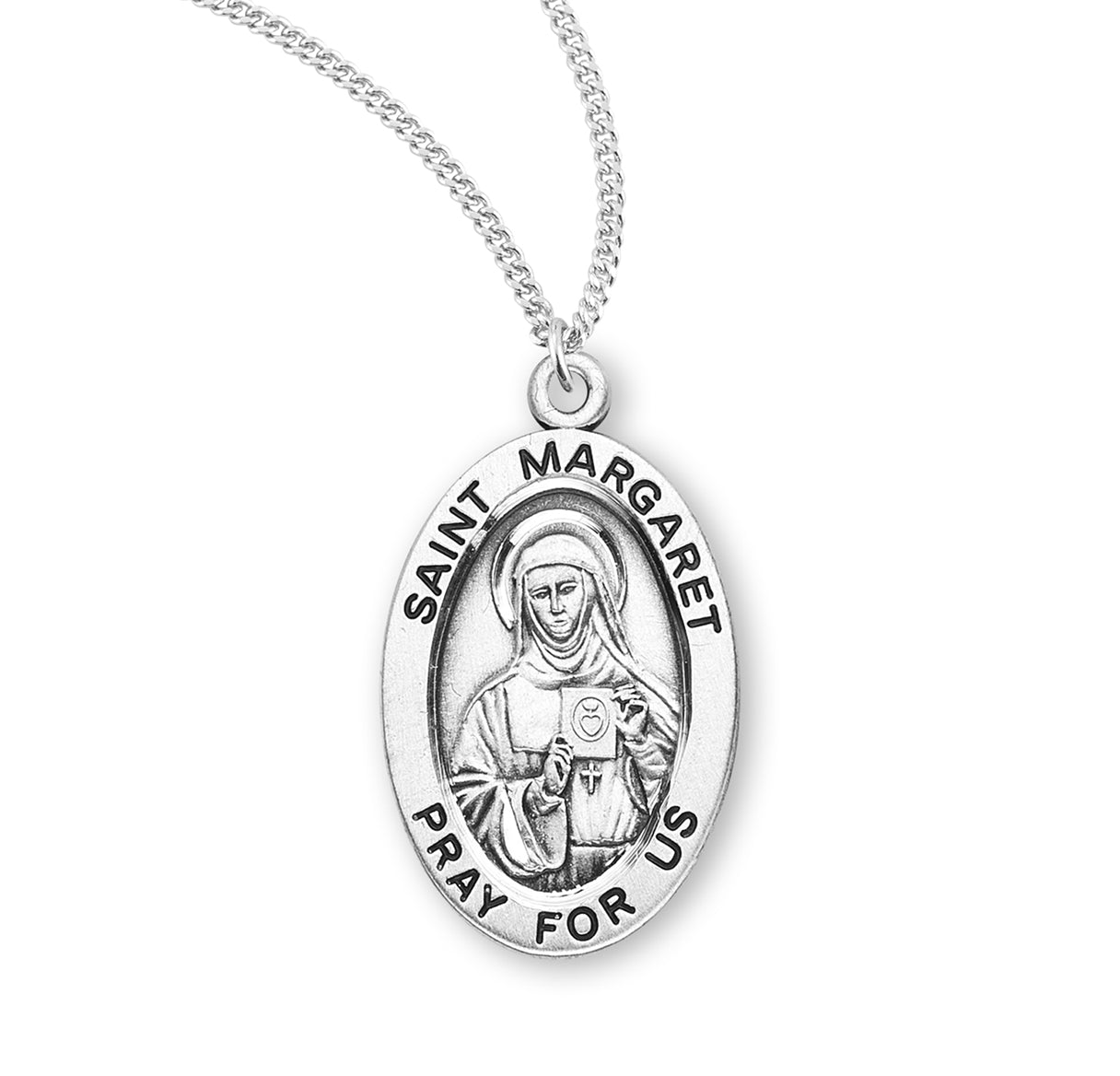 Patron Saint Margaret Oval Sterling Silver Medal Pendant with Chain