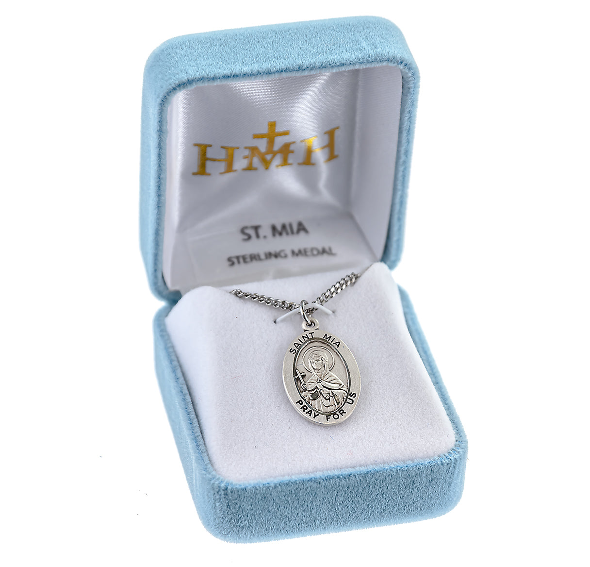 Patron Saint Mia Oval Sterling Silver Medal Pendant with Chain