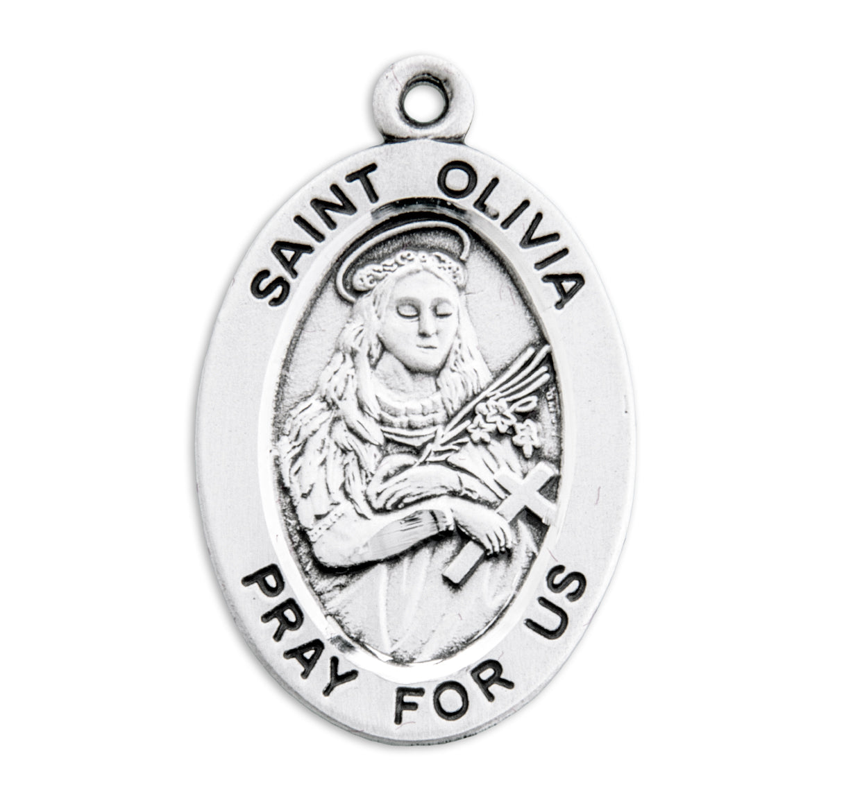 Patron Saint Olivia Oval Sterling Silver Medal Pendant with Chain