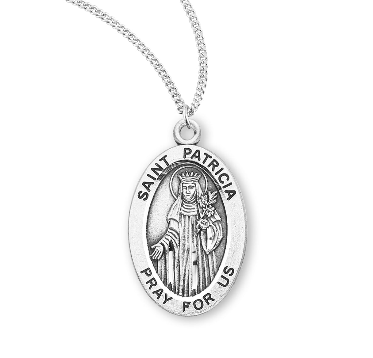 Patron Saint Patricia Sterling Silver Medal Pendant with Chain