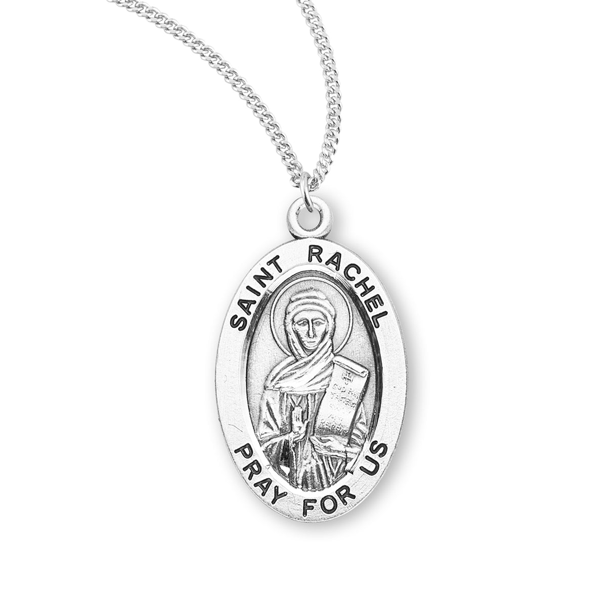 Patron Saint Rachel Oval Sterling Silver Medal Pendant with Chain