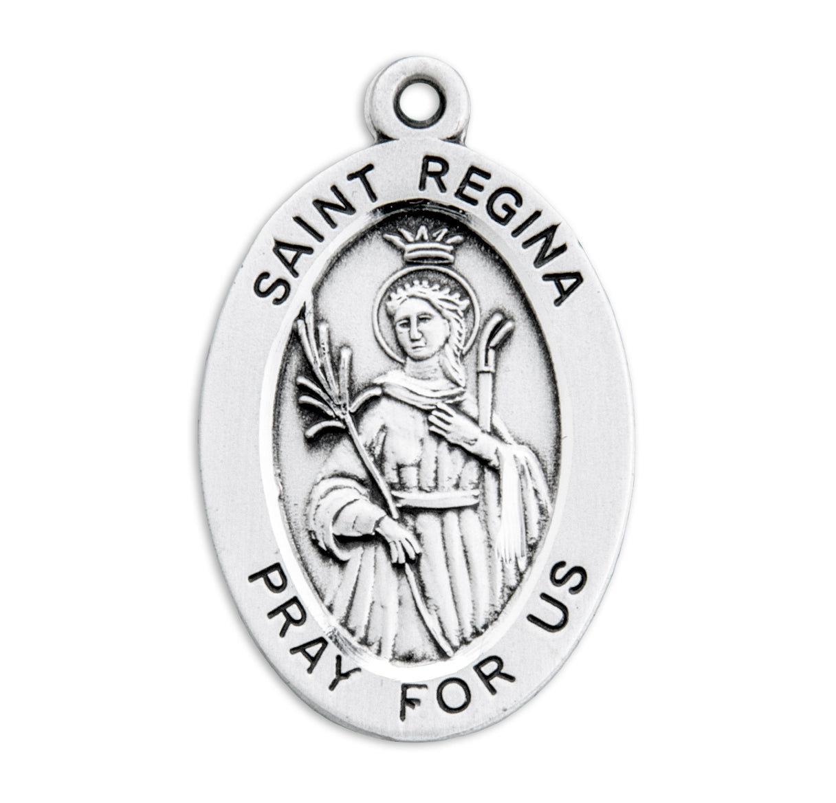 Patron Saint Regina Oval Sterling Silver Medal Pendant with Chain