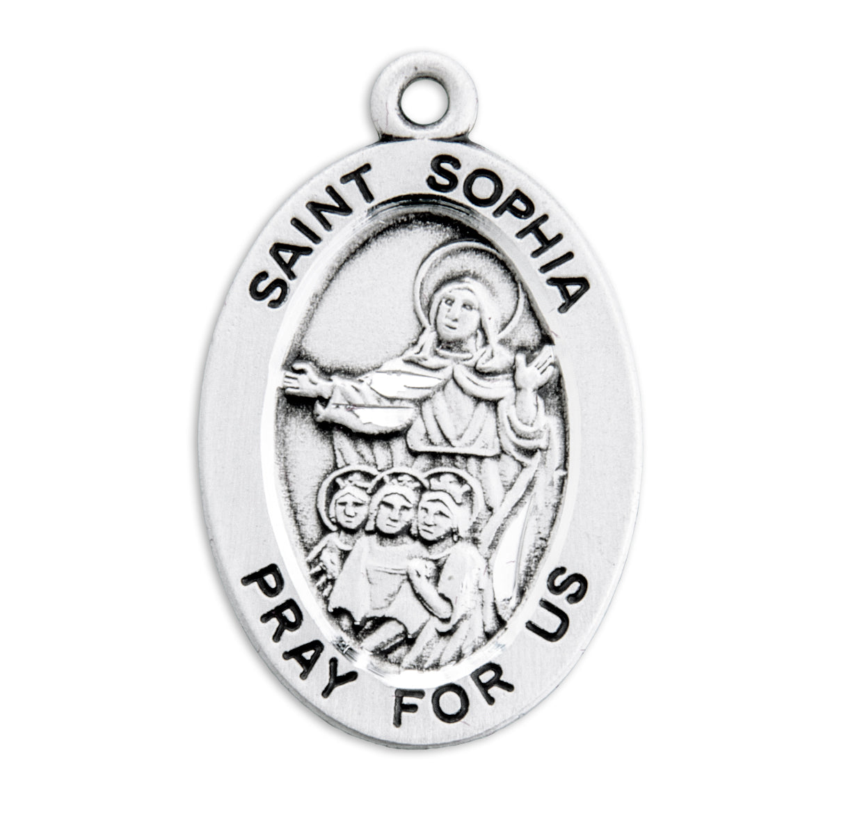 Patron Saint Sophia Oval Sterling Silver Medal Pendant with Chain