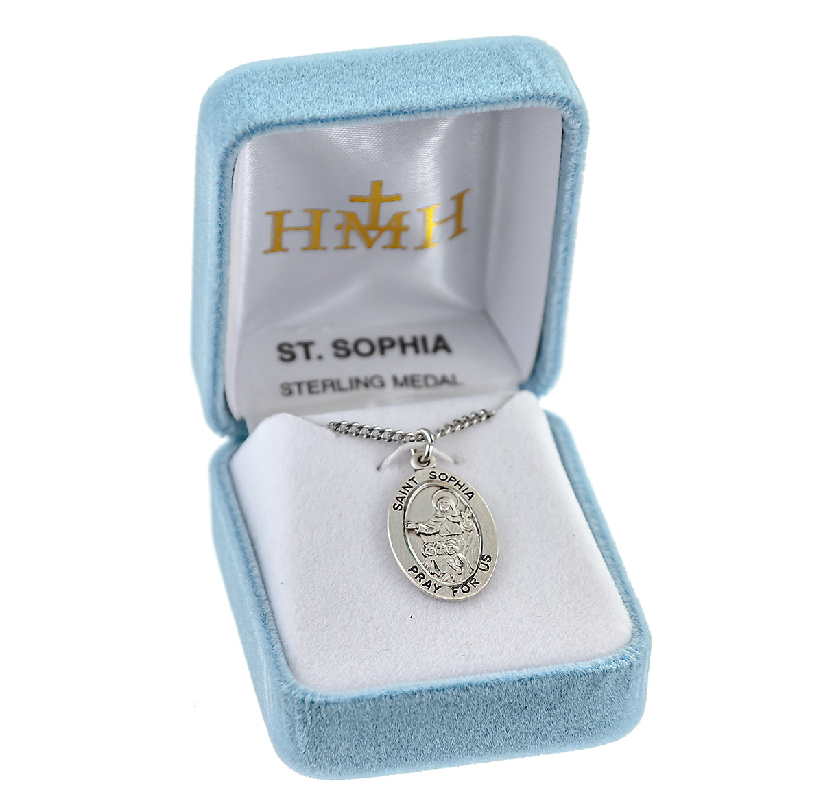 Patron Saint Sophia Oval Sterling Silver Medal Pendant with Chain