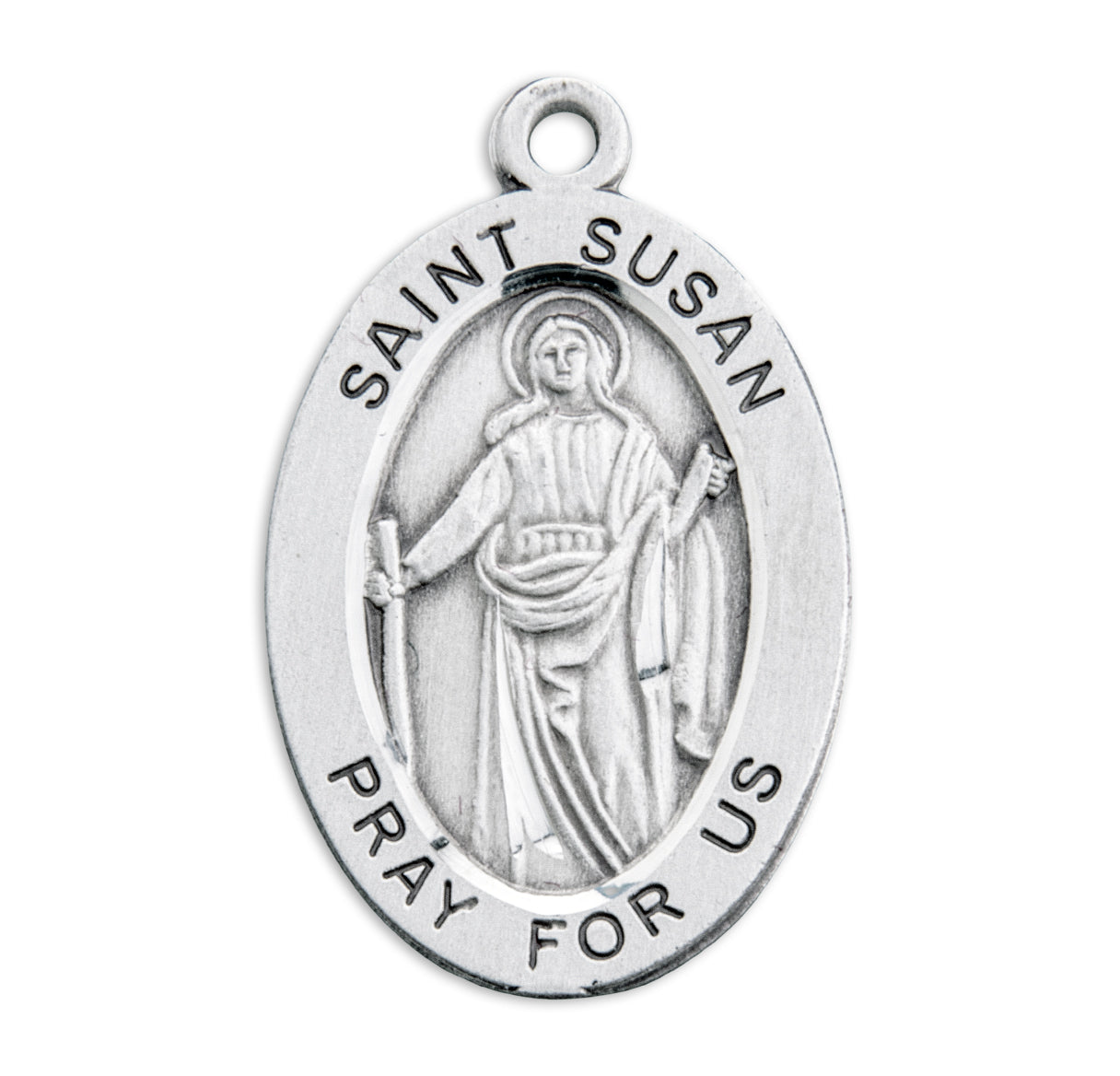 Patron Saint Susan Oval Sterling Silver Medal Pendant with Chain