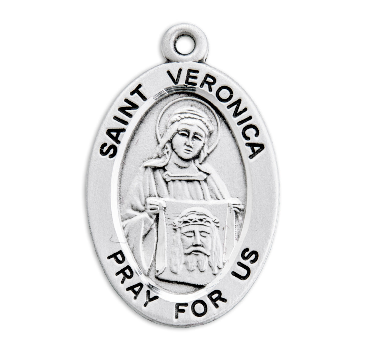 Patron Saint Veronica Oval Sterling Silver Medal Pendant with Chain