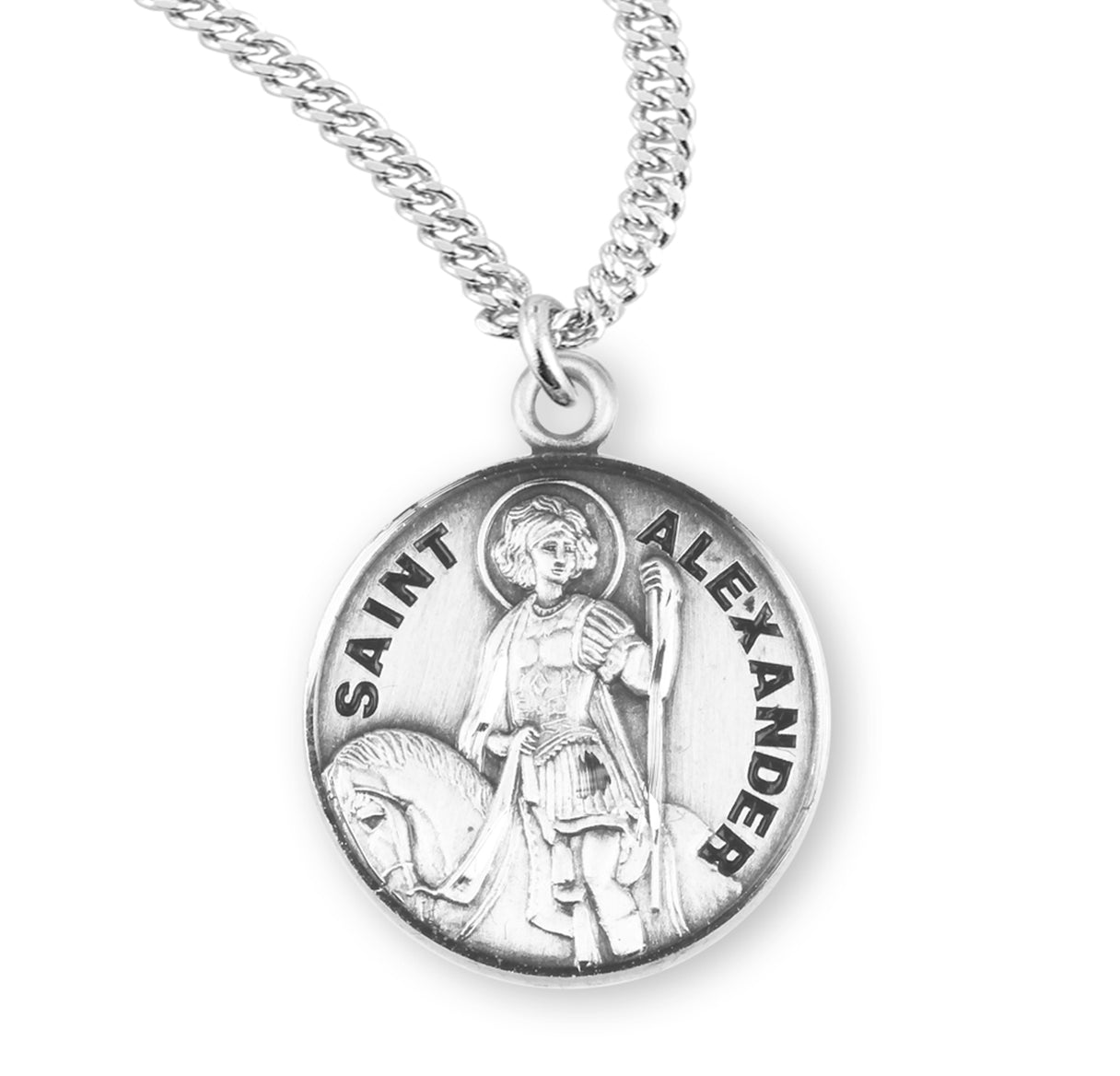 Patron Saint Alexander Oval Sterling Silver Medal Pendant with Chain