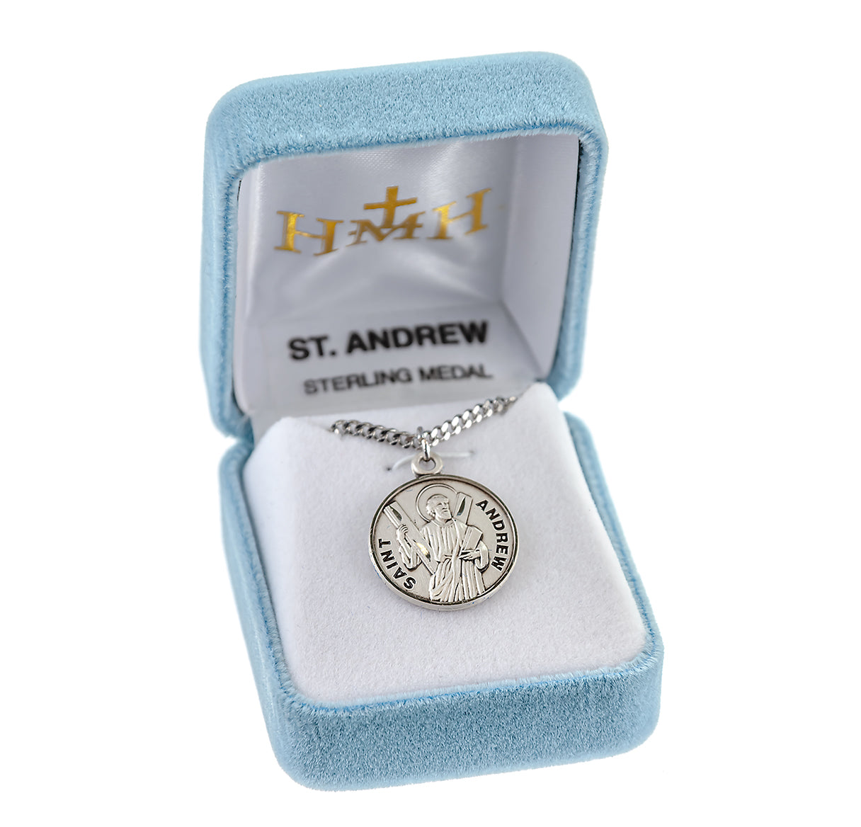 Patron Saint Andrew Round Sterling Silver Medal Pendant with Chain