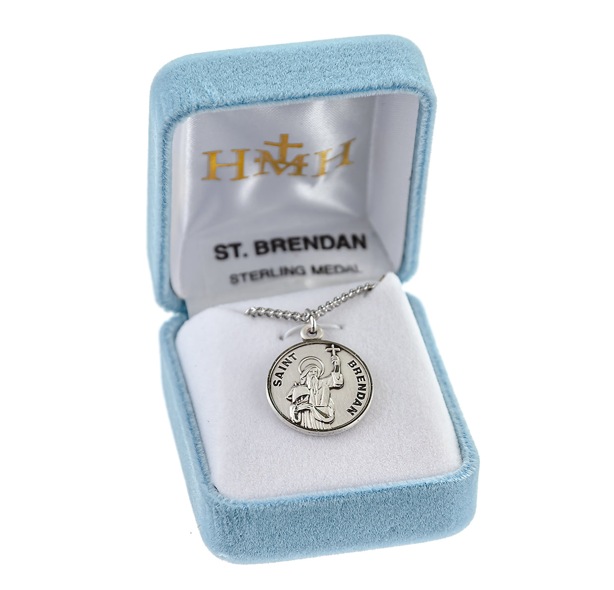 Patron Saint Brendan Round Sterling Silver Medal Pendant with Chain
