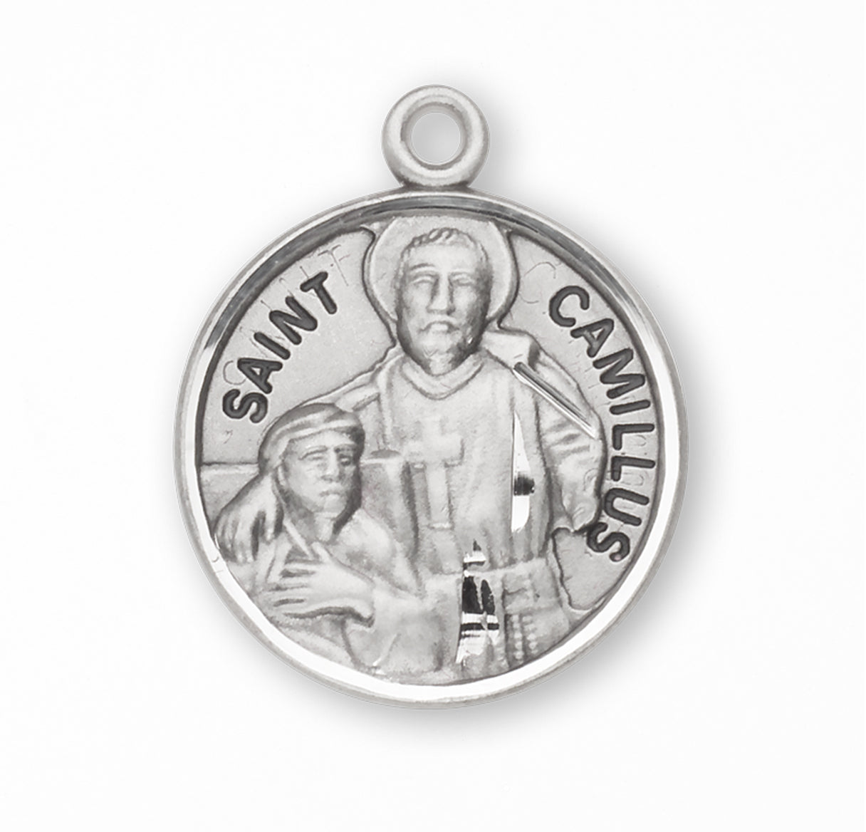 Patron Saint Camillus Round Sterling Silver Medal Pendant with Chain
