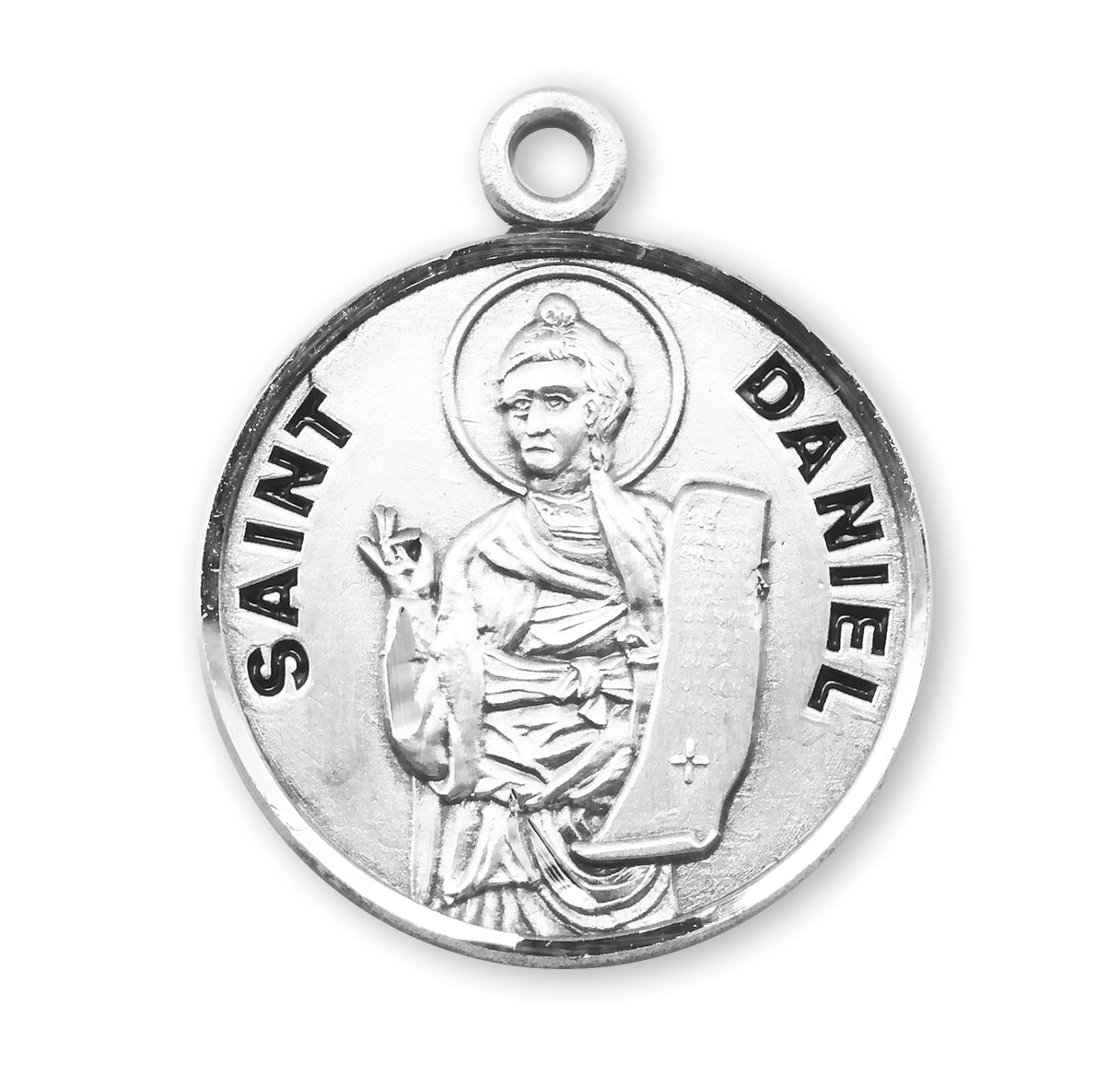 Patron Saint Daniel Round Sterling Silver Medal Pendant with Chain