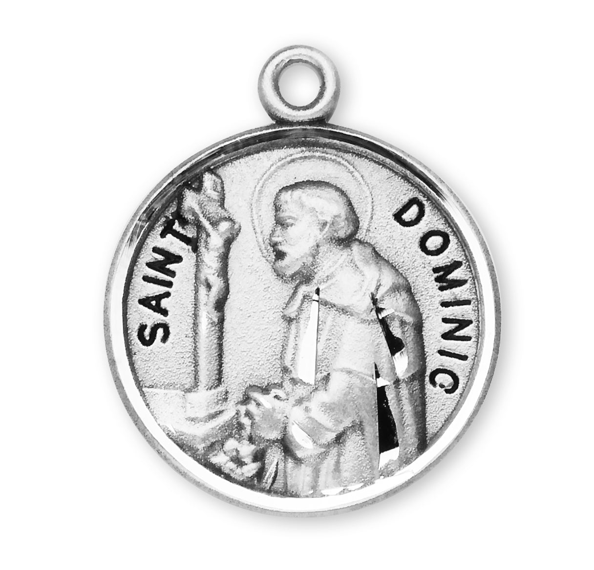 Patron Saint Dominic Round Sterling Silver Medal Pendant with Chain
