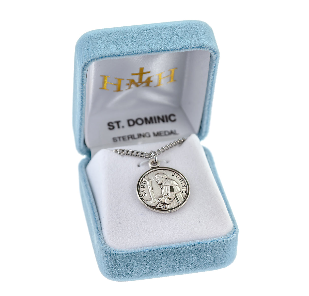 Patron Saint Dominic Round Sterling Silver Medal Pendant with Chain