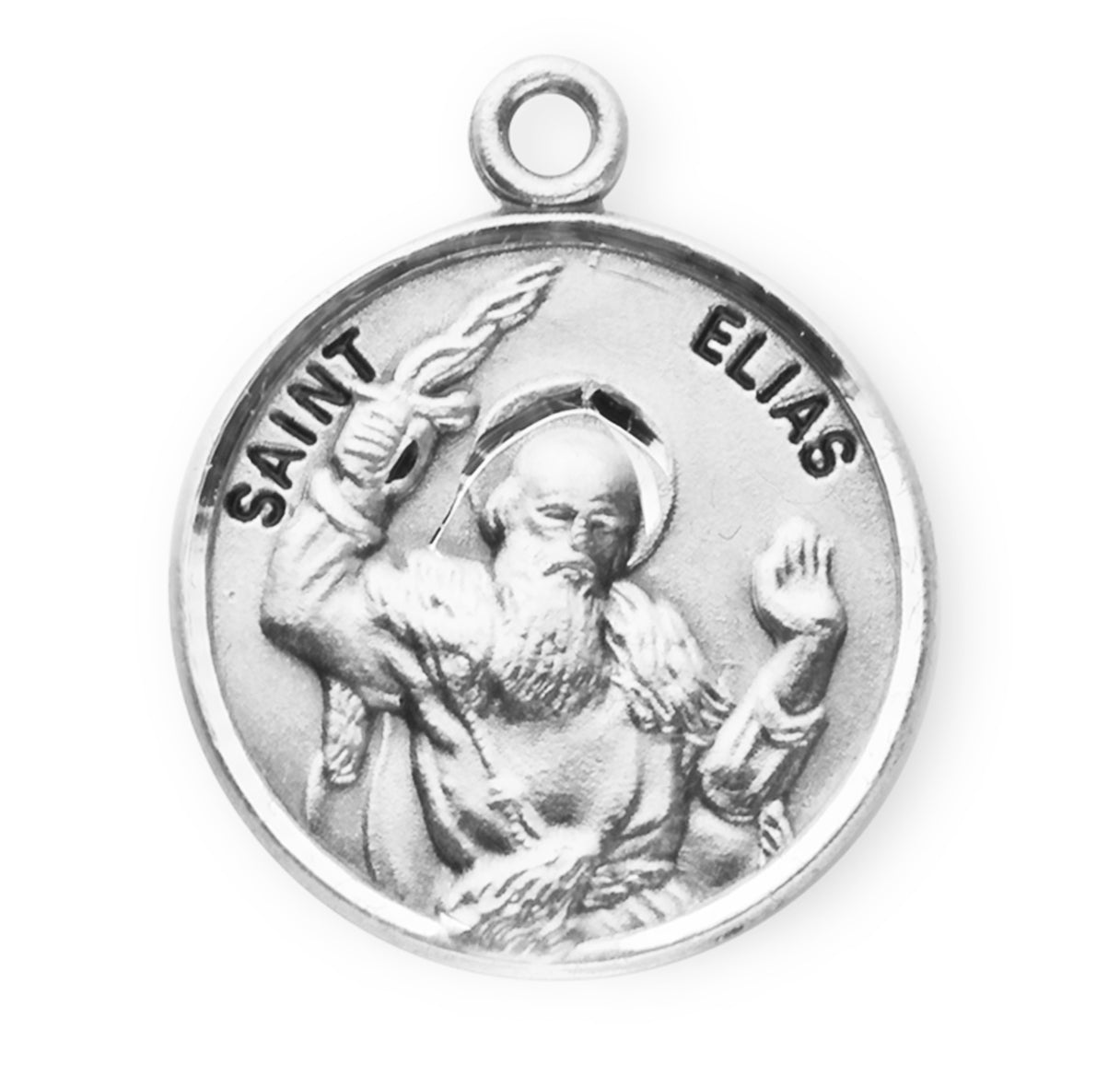 Patron Saint Elias Round Sterling Silver Medal Pendant with Chain