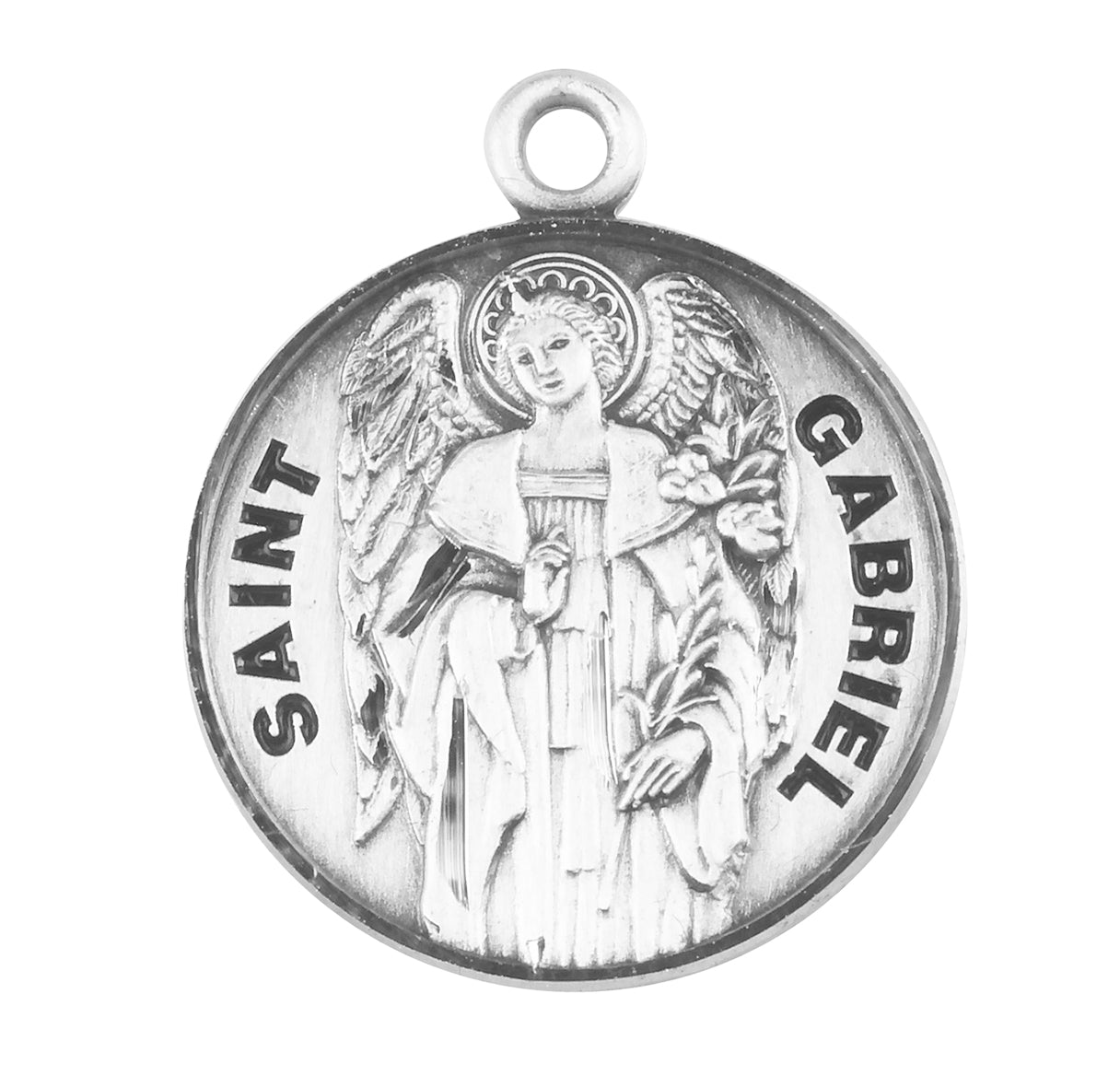 Patron Saint Gabriel Round Sterling Silver Medal Pendant with Chain