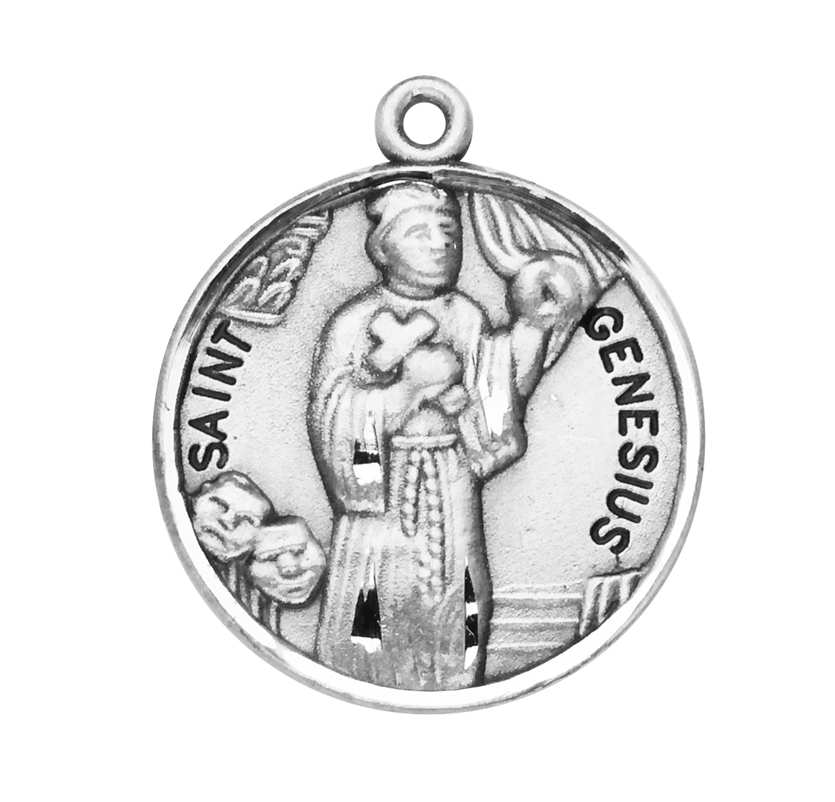 Patron Saint Genesius Round Sterling Silver Medal Pendant with Chain