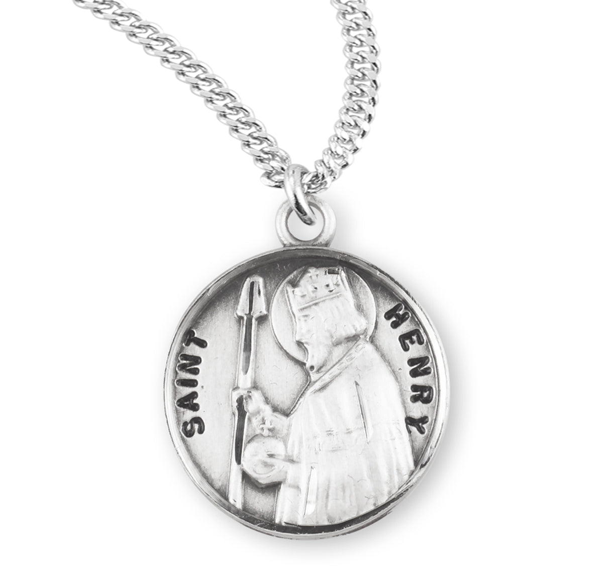 Patron Saint Henry Round Sterling Silver Medal Pendant with Chain