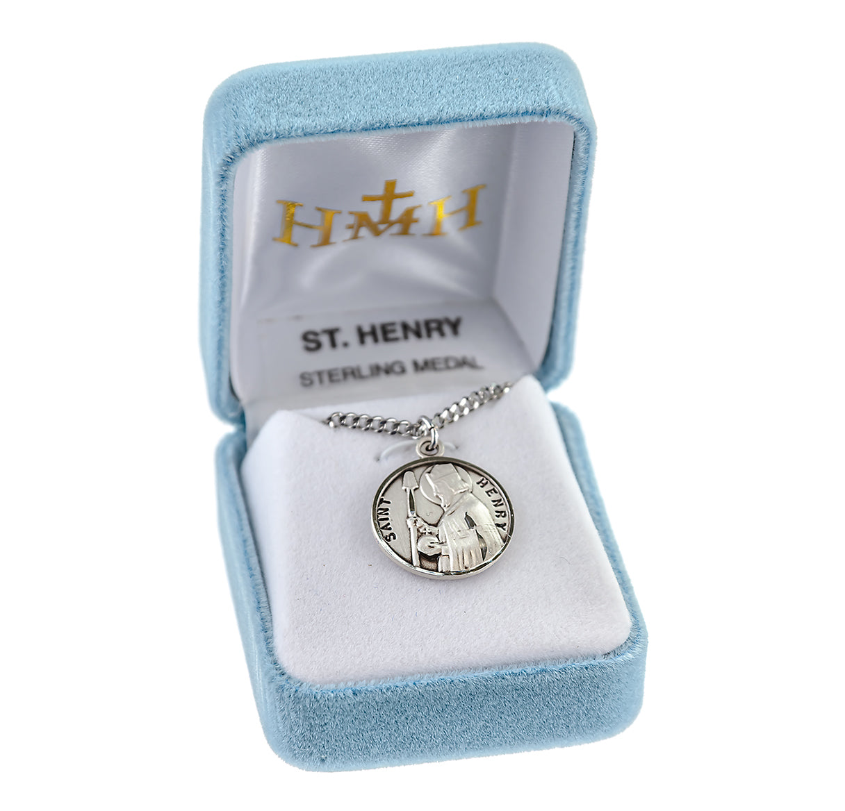 Patron Saint Henry Round Sterling Silver Medal Pendant with Chain