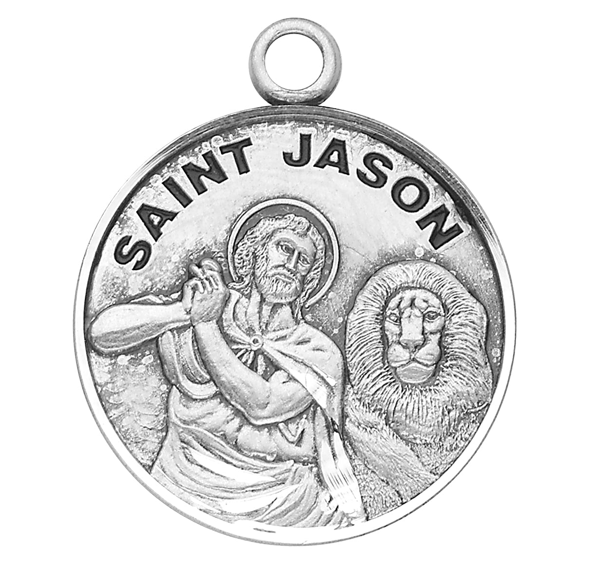 Patron Saint Jason Round Sterling Silver Medal Pendant with Chain